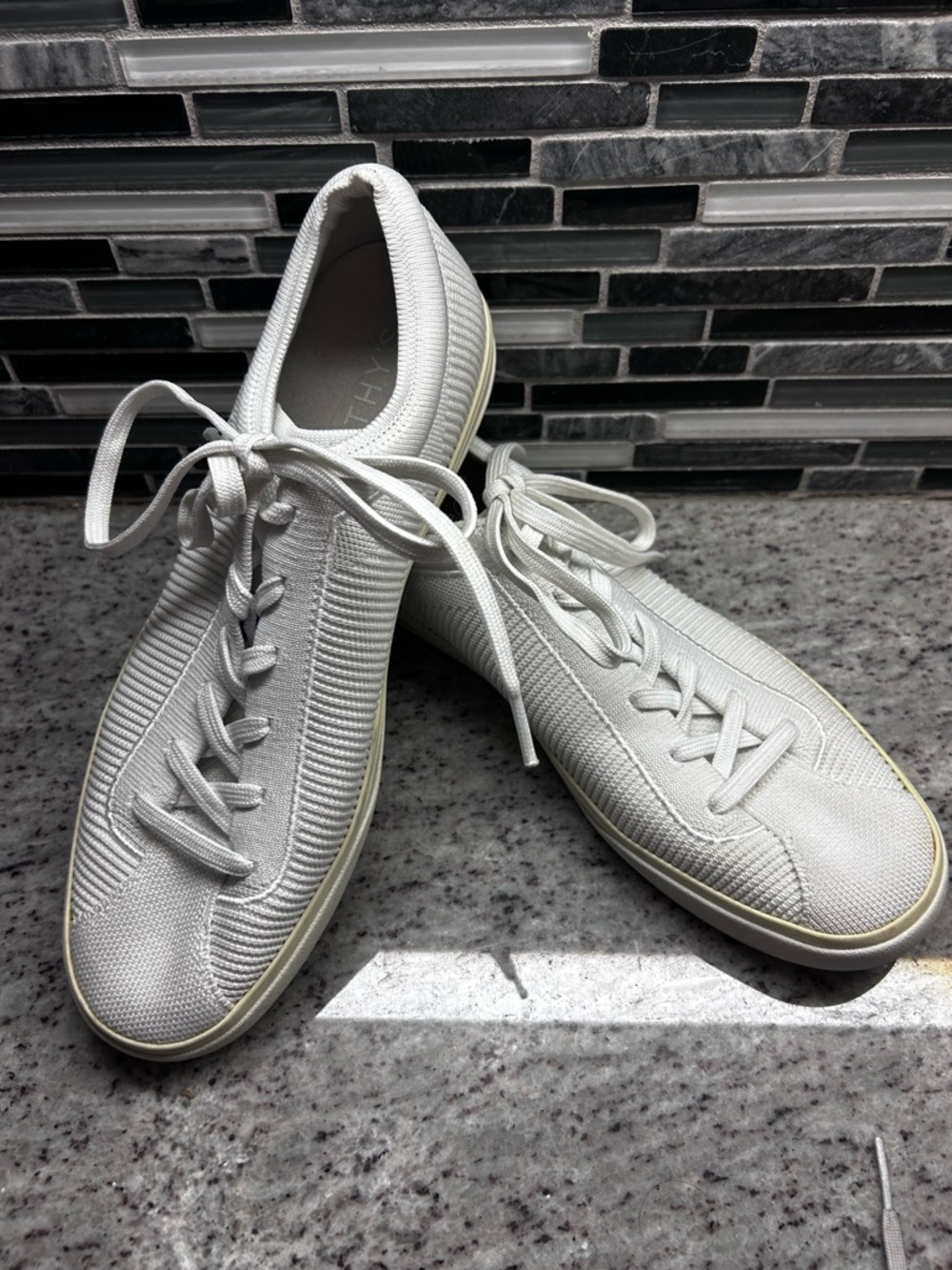 Rothy's Women’s White Knit Lace-Up Sneakers size 11